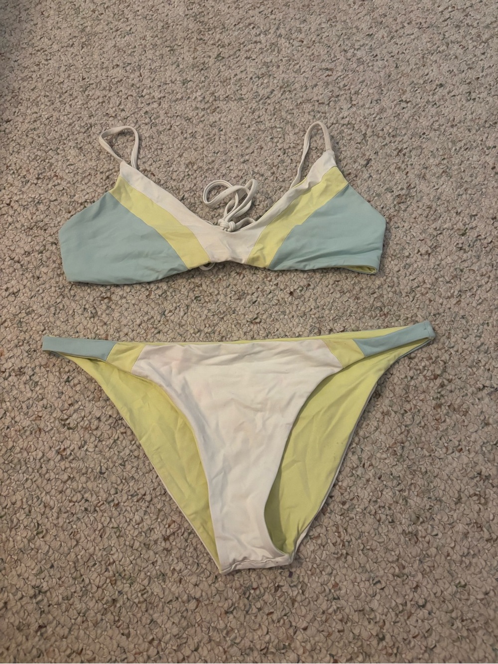 Two-Tone Pastel Bikini Set - White, Light Blue & Pale Yellow